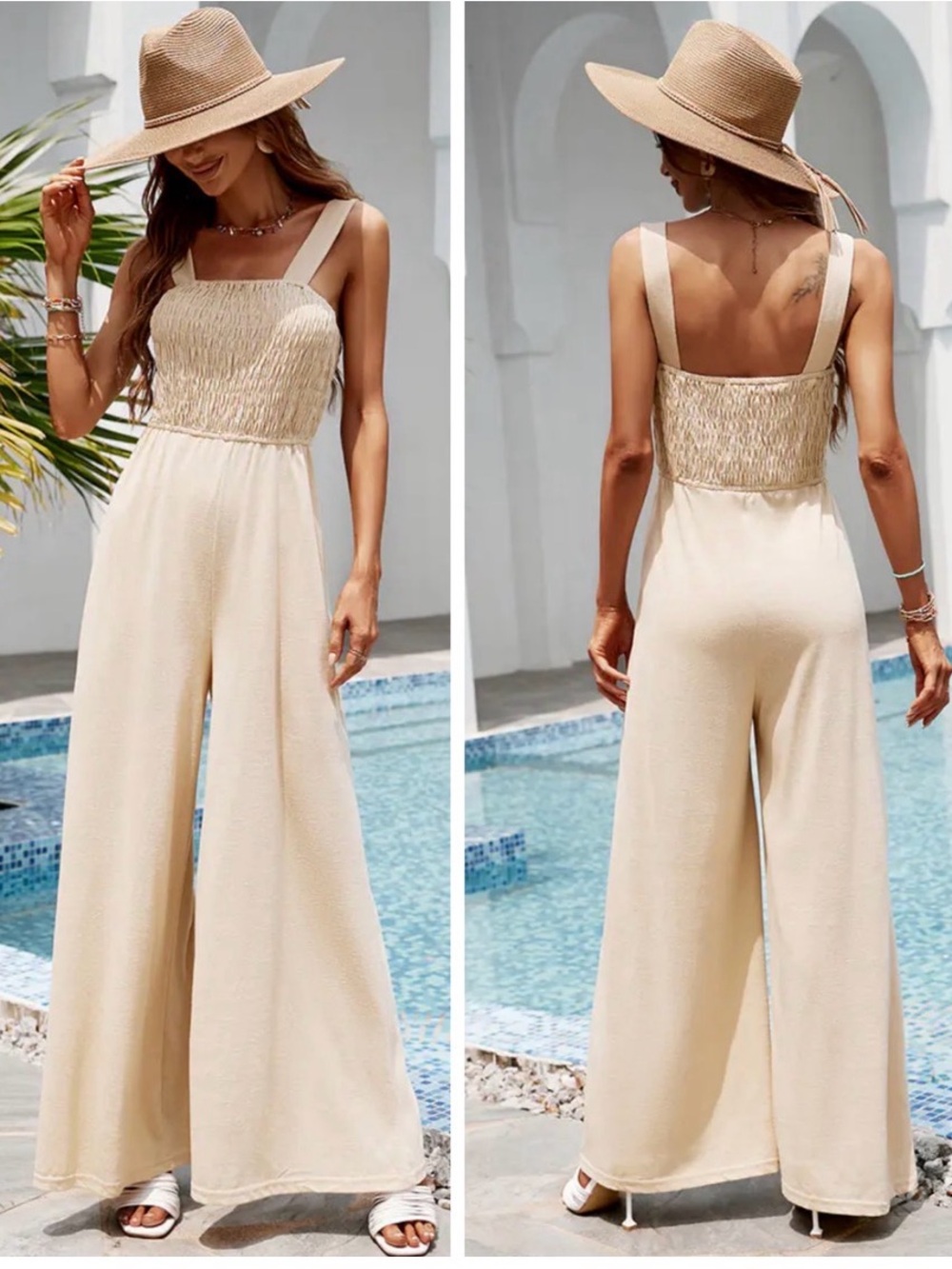 Cupshe Gemini Wide Strap Smocked Wide Leg Coverup Summer Jumpsuit Size Large